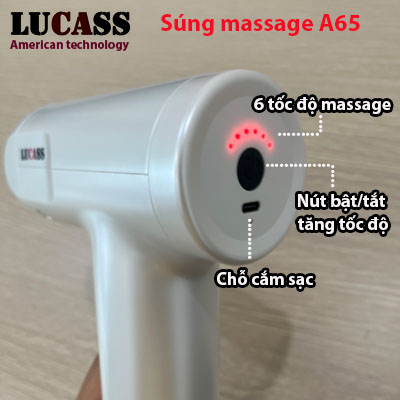 Súng massage cầm tay Lucass A65 công nghệ Mỹ, 4 đầu 6 tốc độ