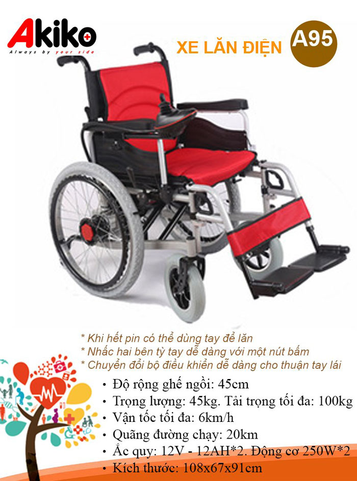 Xe Lăn Điện AKIKO A95 Có Lăn Tay Nhập Khẩu - Ảnh 6
