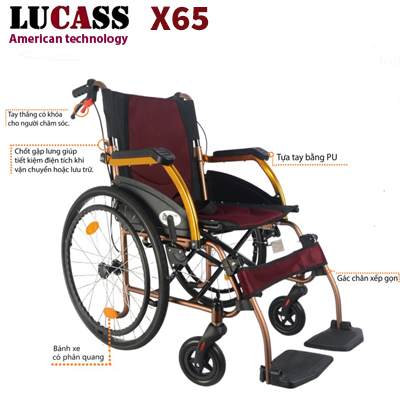 Xe lăn Lucass X65 khung hợp kim nhôm - Ảnh 2
