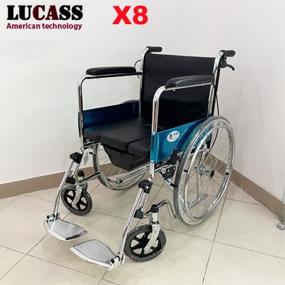 Xe lăn có bô vệ sinh Lucass X8 thế hệ mới có phanh tay
