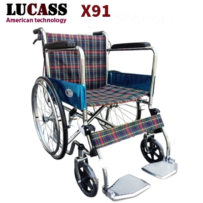 Xe lăn Lucass X91 có phanh vải kẻ hoặc da - Ảnh 2