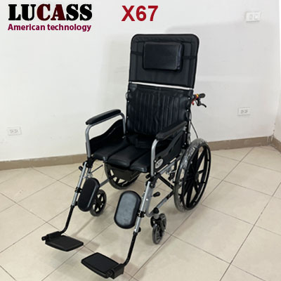 Xe lăn đa năng Lucass X67 bánh đúc, có bô vệ sinh ngả nằm chống lật