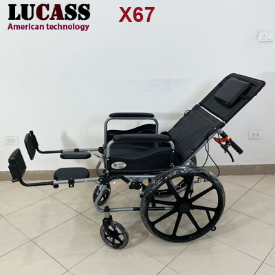 Xe lăn đa năng Lucass X67 bánh đúc, có bô vệ sinh ngả nằm chống lật - Ảnh 4